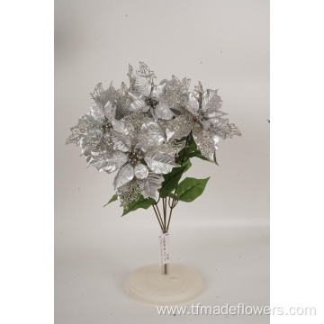 Artificial Silver Christmas Five-headed Flower